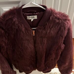 Charlotte Russe Faux Fur Jacket in Burgundy